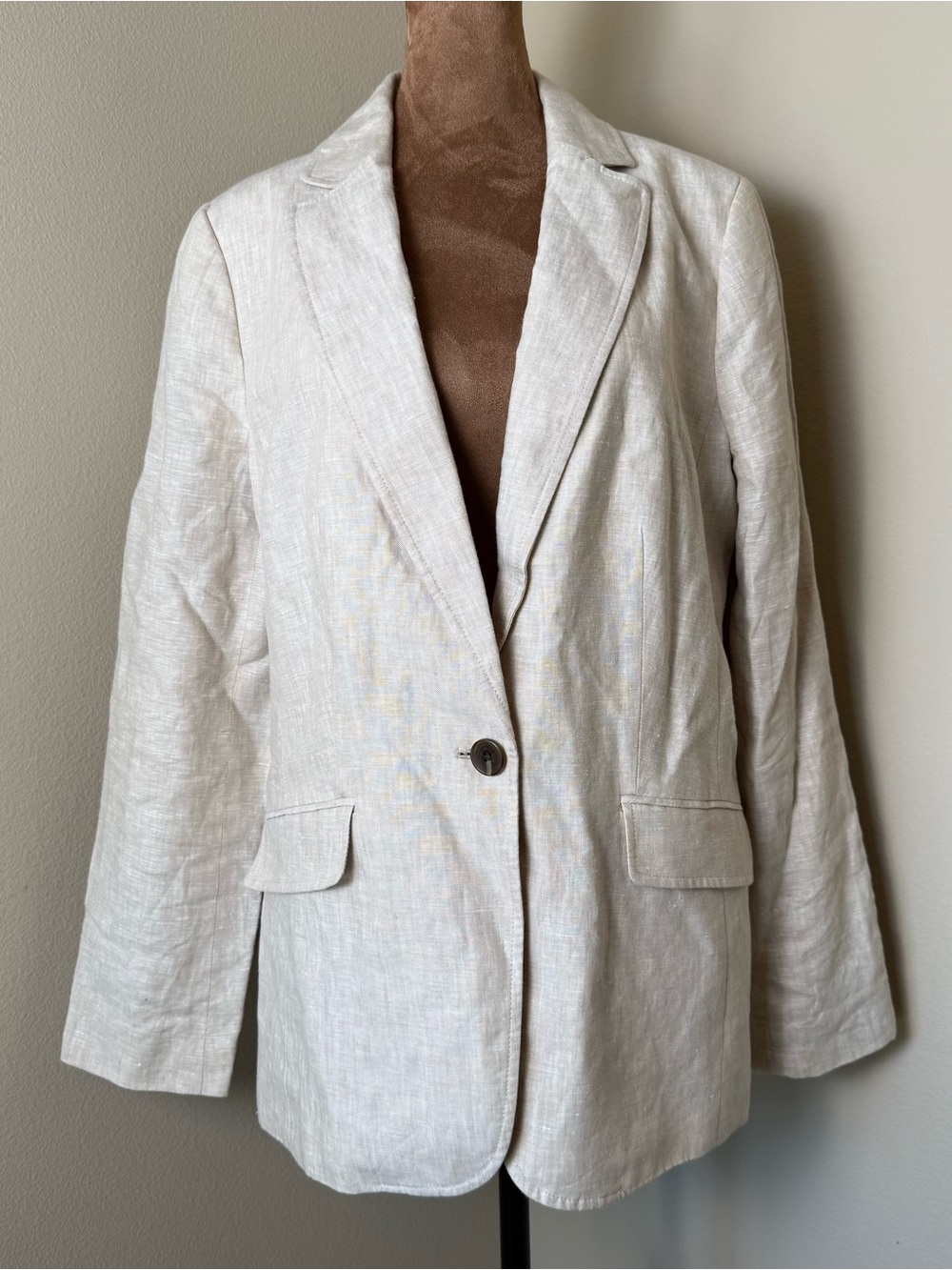 Talbots Classic Linen Single Button Blazer Womens 12 Beige Jacket Summer Office